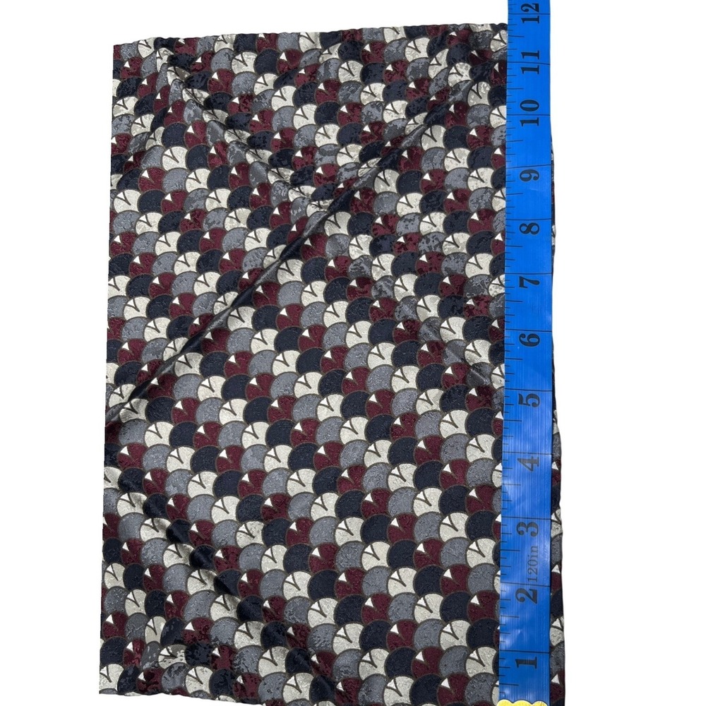 Art Deco Geometric Fan Silk Jacquard Pocket Square Burgundy‎ Navy - Picture 6 of 7